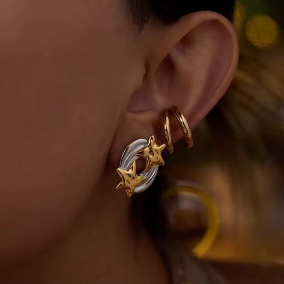New ANTHRO 18k Gold Ss Silver Star Celestial Earrings - Picture 1 of 7